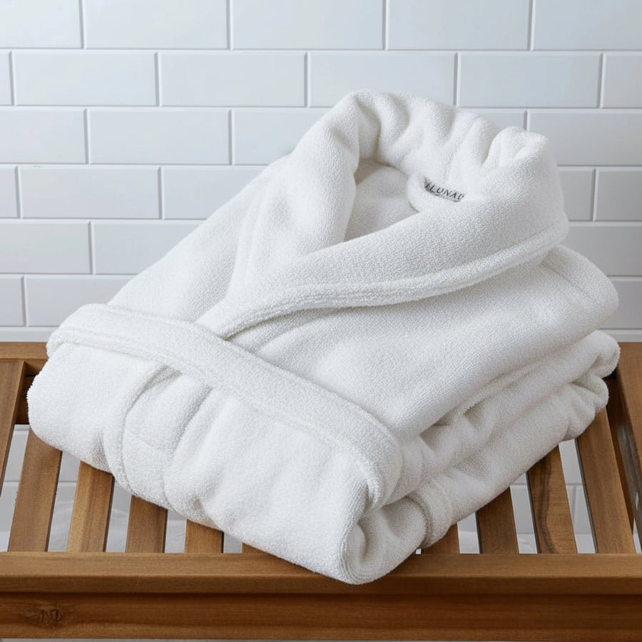 Lunar Oceans Plush Cotton Bath Robe - White (Large) - liquidation.store