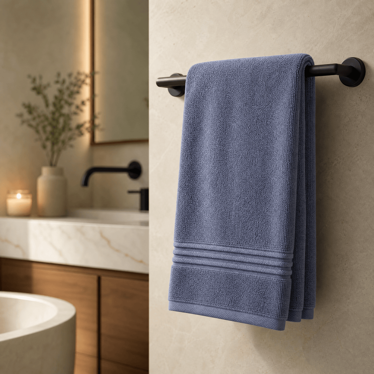 Lunar Oceans Plush Cotton Hand Towel Set in Slate Blue x 3 - liquidation.store