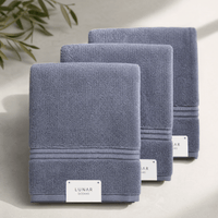 Lunar Oceans Plush Cotton Hand Towel Set in Slate Blue x 3 - liquidation.store