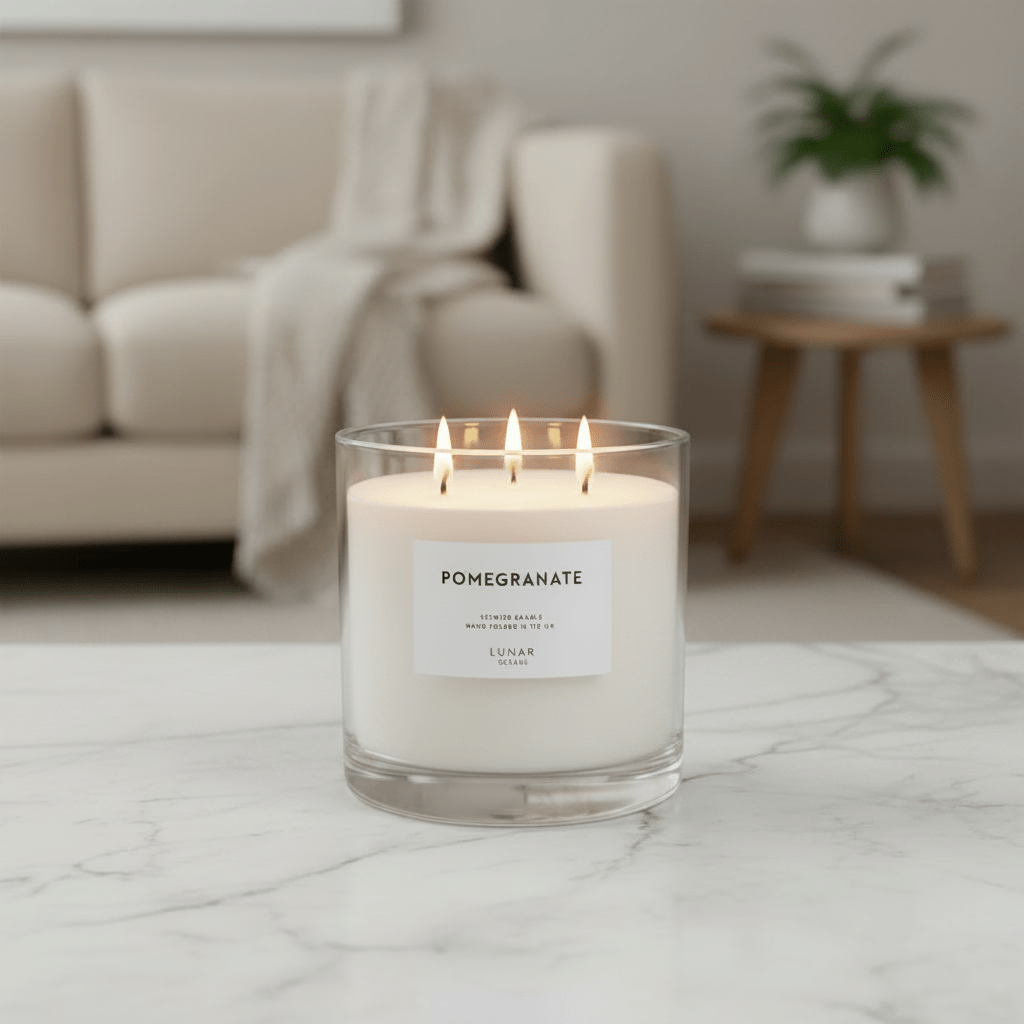 Lunar Oceans Pomegranate Scented Candle Hand Poured UK 3 wick 740g - liquidation.store