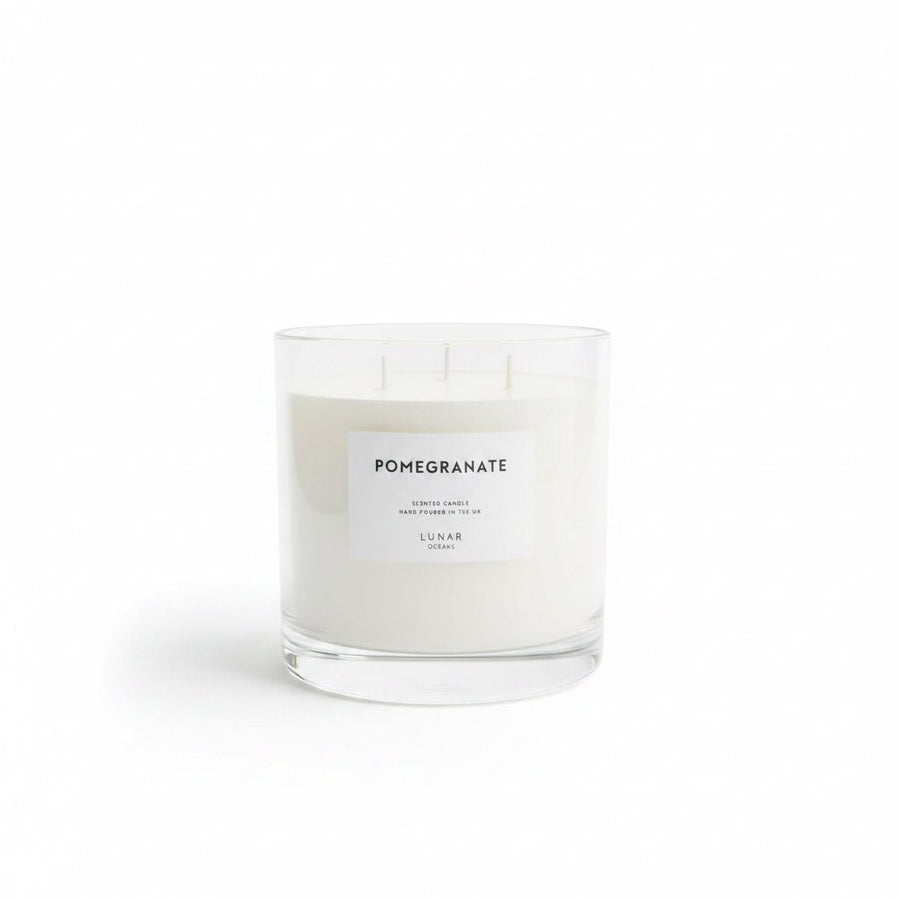 Lunar Oceans Pomegranate Scented Candle Hand Poured UK 3 wick 740g - liquidation.store