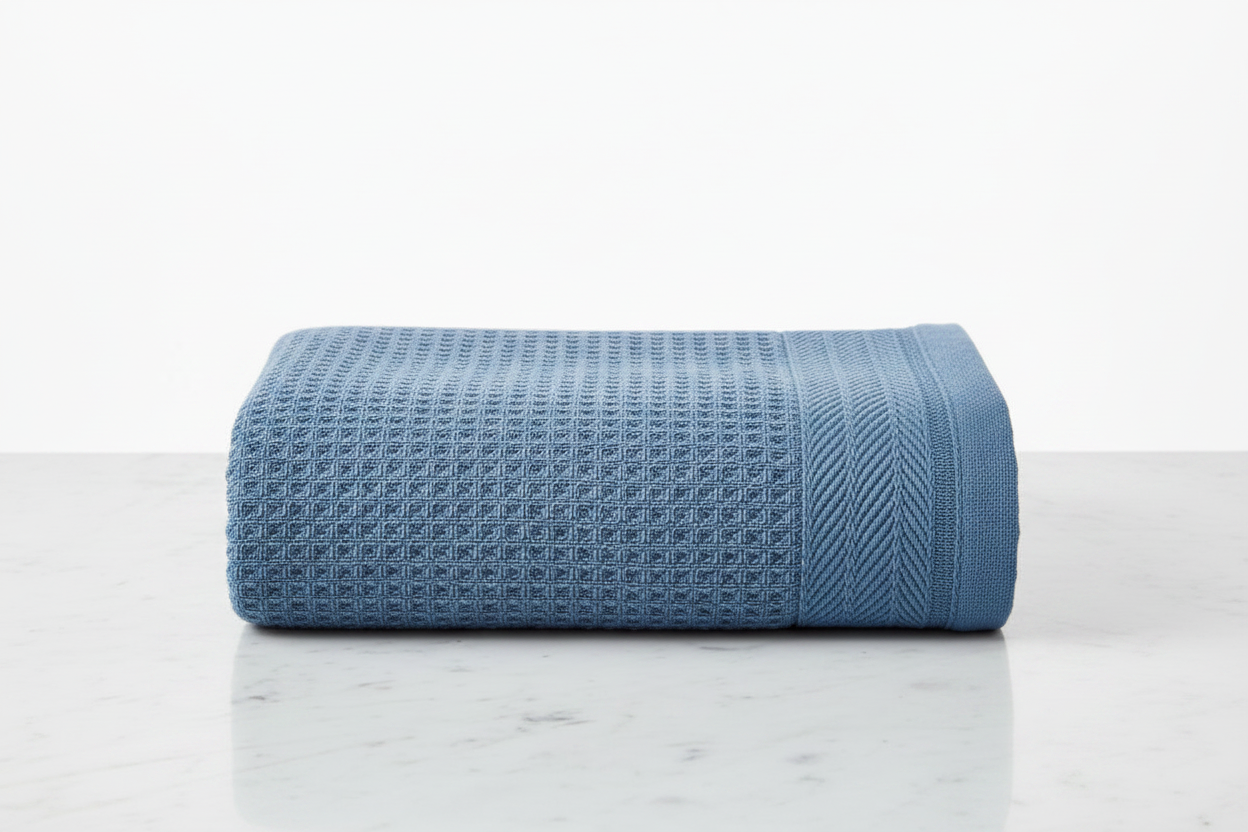 Lunar Oceans Waffle Terry Bath Towel (L) - Blue