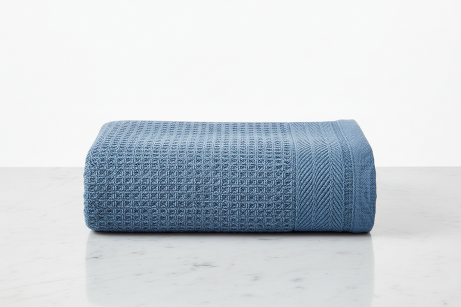 Lunar Oceans Waffle Terry Bath Towel (L) - Blue