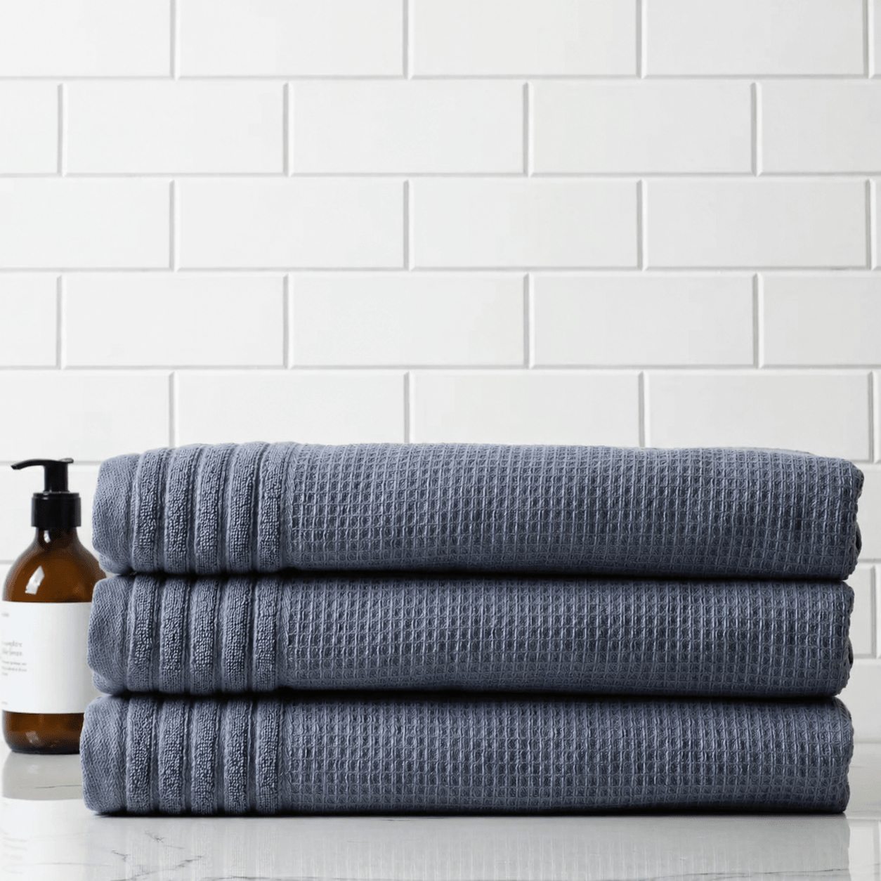 Lunar Oceans Waffle Terry Bath Sheet (XL) - Blue (Set of 3) - liquidation.store