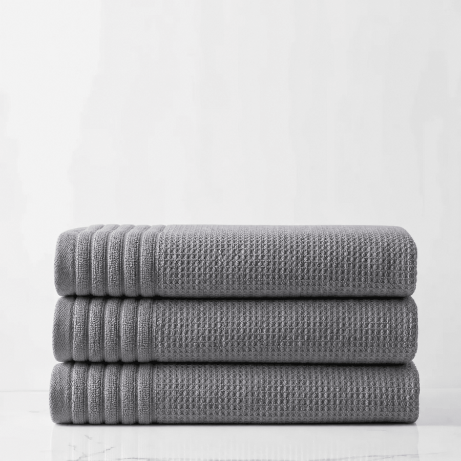 Lunar Oceans Waffle Terry Bath Sheet (XL) - Grey (3 Pack) - liquidation.store