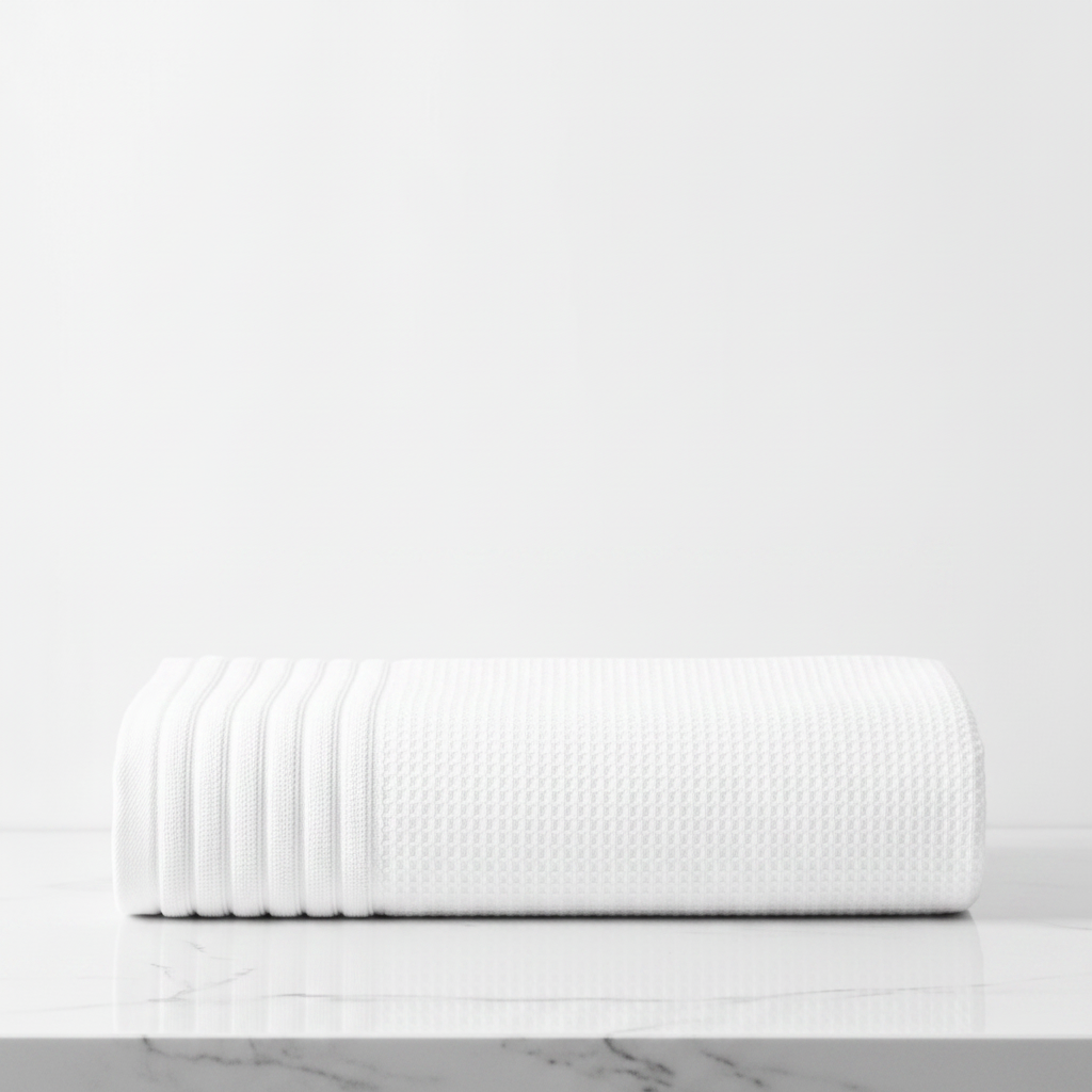 Lunar Oceans Waffle Terry Bath Towel (L) (White)