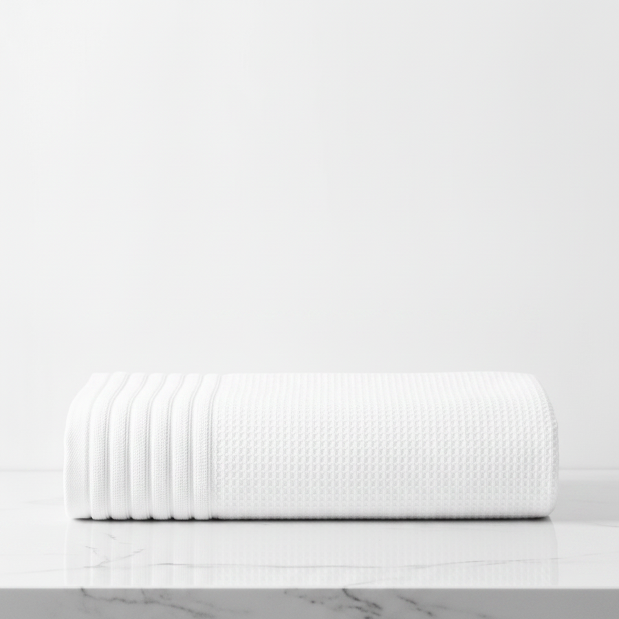 Lunar Oceans Waffle Terry Bath Towel (L) (White)