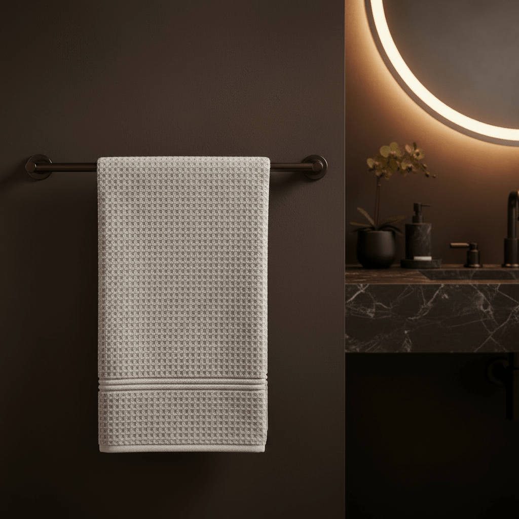 Luxury Waffle Cotton Bath Towel Oatmeal x3 - liquidation.store