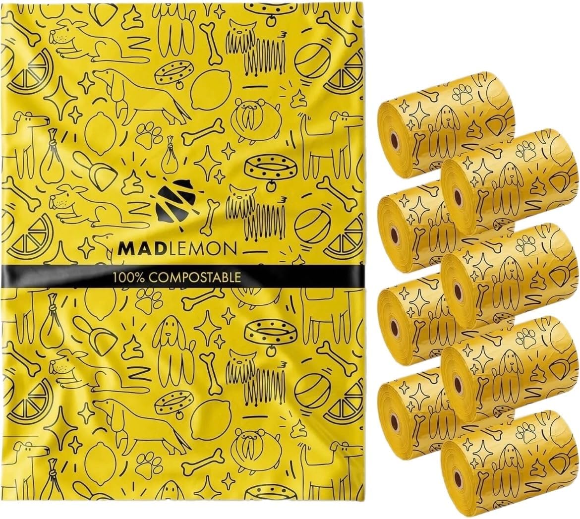 Mad Lemon Leak Proof Compostable Dog Poo Bags Lemon Scented - 120 bags - liquidation.store