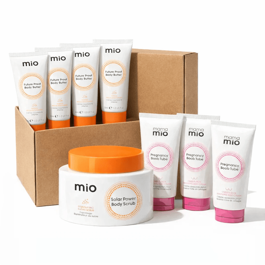 Mama Mio Glow, Hydrate & Soothe Set – Body Scrub, Boob Tube & Body Butter Minis - liquidation.store