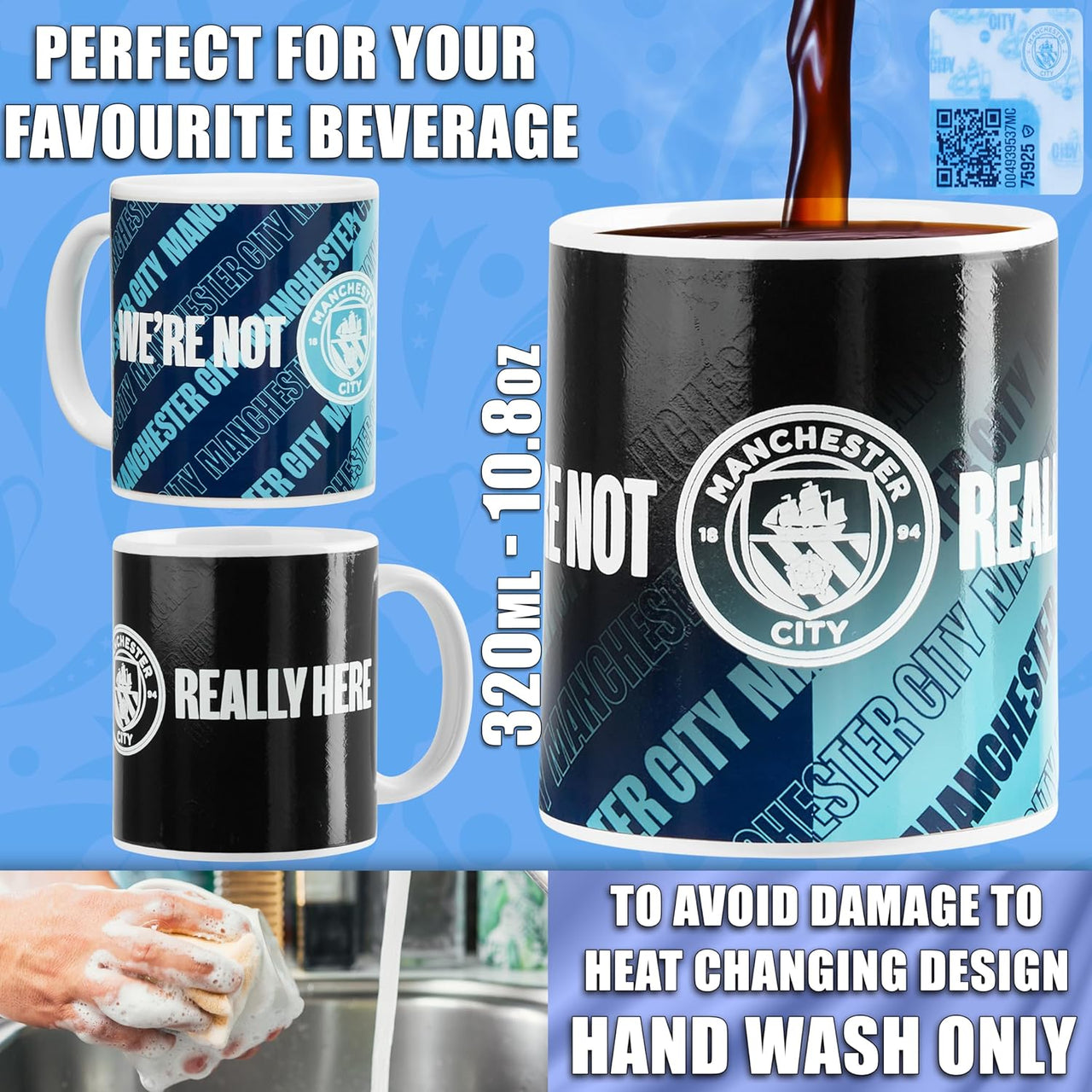 Manchester City F.C. Coffee Mug, 320ml Ceramic Heat Colour Changing Mug - liquidation.store