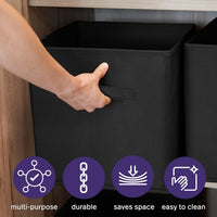 MATANA 6 Storage Boxes (Foldable) - Fabric Cube Canvas Storage Unit - Black 33cm x 33cm x 37cm - liquidation.store