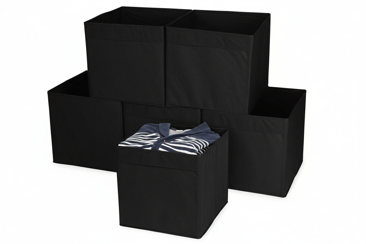 MATANA 6 Storage Boxes (Foldable) - Fabric Cube Canvas Storage Unit - Khaki, 33cm x 33cm x 37cm - liquidation.store