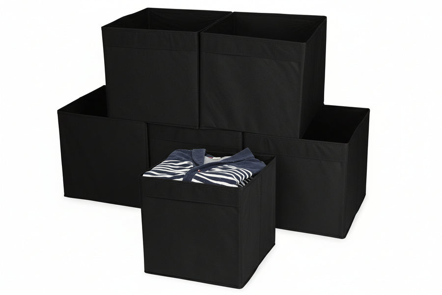 MATANA 6 Storage Boxes (Foldable) - Fabric Cube Canvas Storage Unit - Khaki, 33cm x 33cm x 37cm - liquidation.store
