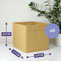 MATANA 6 Storage Boxes (Foldable) - Fabric Cube Canvas Storage Unit - Khaki, 33cm x 33cm x 37cm - liquidation.store