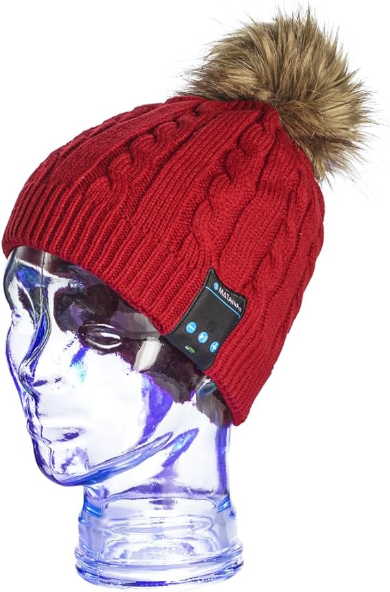 MATANA Wireless Unisex Winter Bluetooth Hat with Stereo Speaker Headphones, Built - in Mic, Handsfree Burgundy - liquidation.store