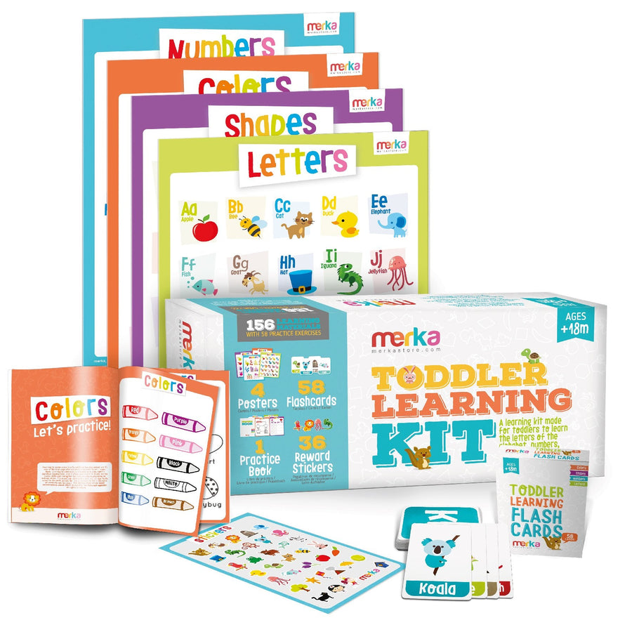 Merka Toddler Learning Kit: Posters, Flashcards, Book and Stickers - 18M+ - liquidation.store