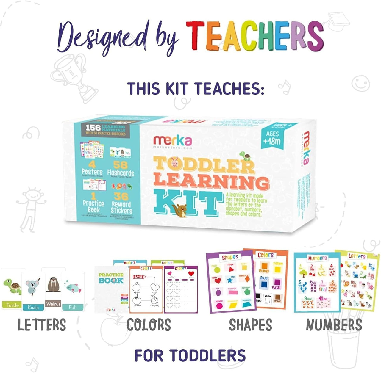 Merka Toddler Learning Kit: Posters, Flashcards, Book and Stickers - 18M+ - liquidation.store