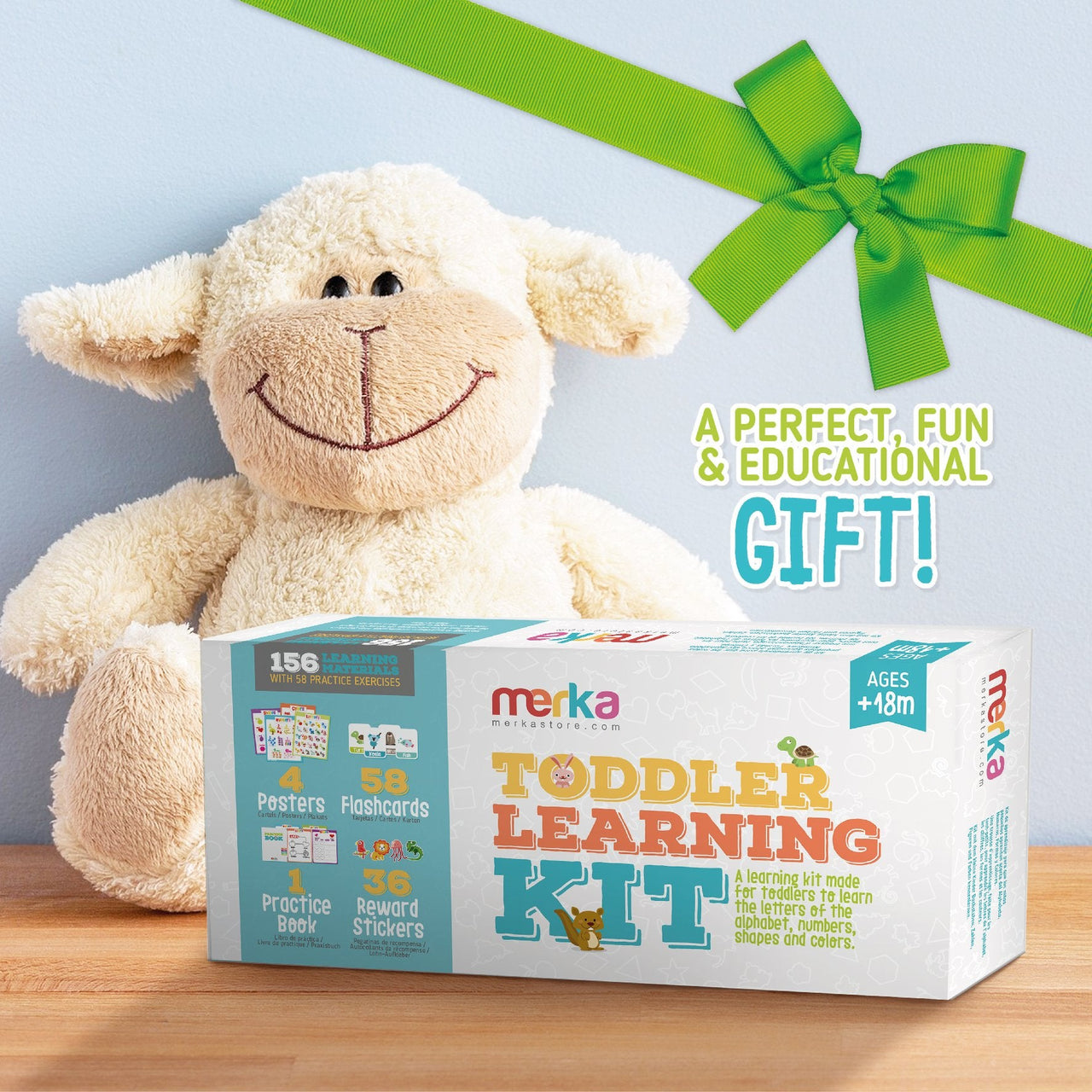 Merka Toddler Learning Kit: Posters, Flashcards, Book and Stickers - 18M+ - liquidation.store