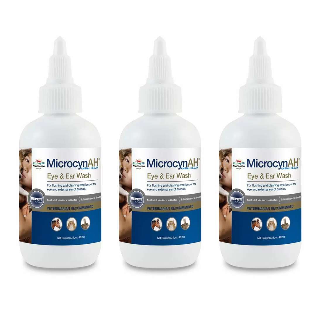 Microcyn AH Eye & Ear Wash, Cleaning & wound care for Pets - 89ml X3 - liquidation.store