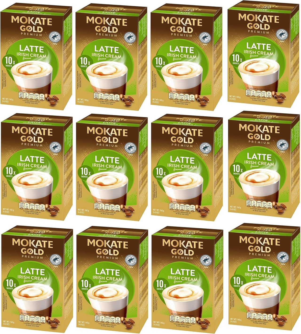 Mokate Gold Premium Irish Cream Latte Coffee Sachets x10 - Pack of 12 (120 Sachets) - liquidation.store