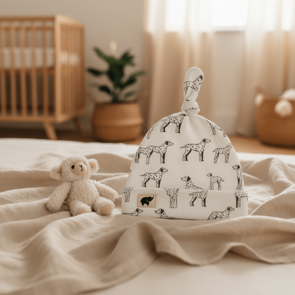 Monica + Andy Baby Top Knot Cap - Dalmatian (0-6M) - liquidation.store