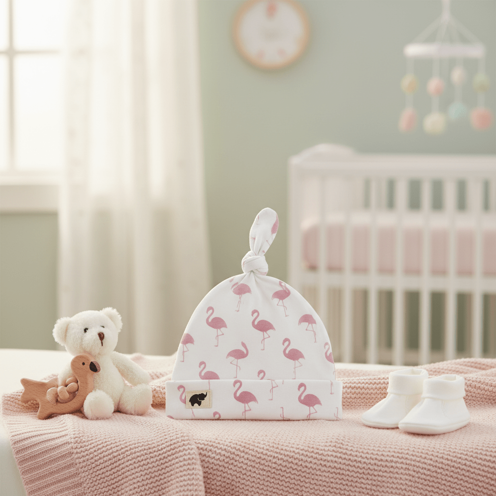 Monica + Andy Baby Top Knot Cap - Flamingo (0-6M) - liquidation.store
