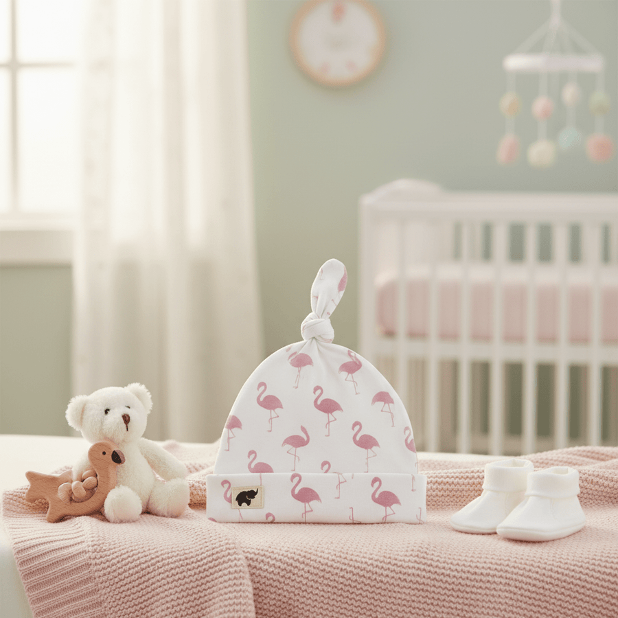 Monica + Andy Baby Top Knot Cap - Flamingo (0-6M) - liquidation.store