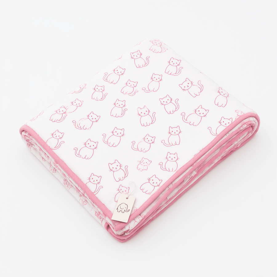 Monica + Andy Double Layer Coming Home Swaddle Blanket - Pink Cat - liquidation.store