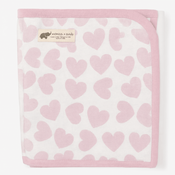Monica + Andy Double Layer Coming Home Swaddle Blanket - Pink Hearts - liquidation.store