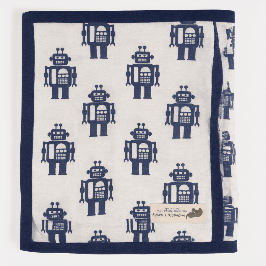 Monica + Andy Double Layer Coming Home Swaddle Blanket - Robot - liquidation.store