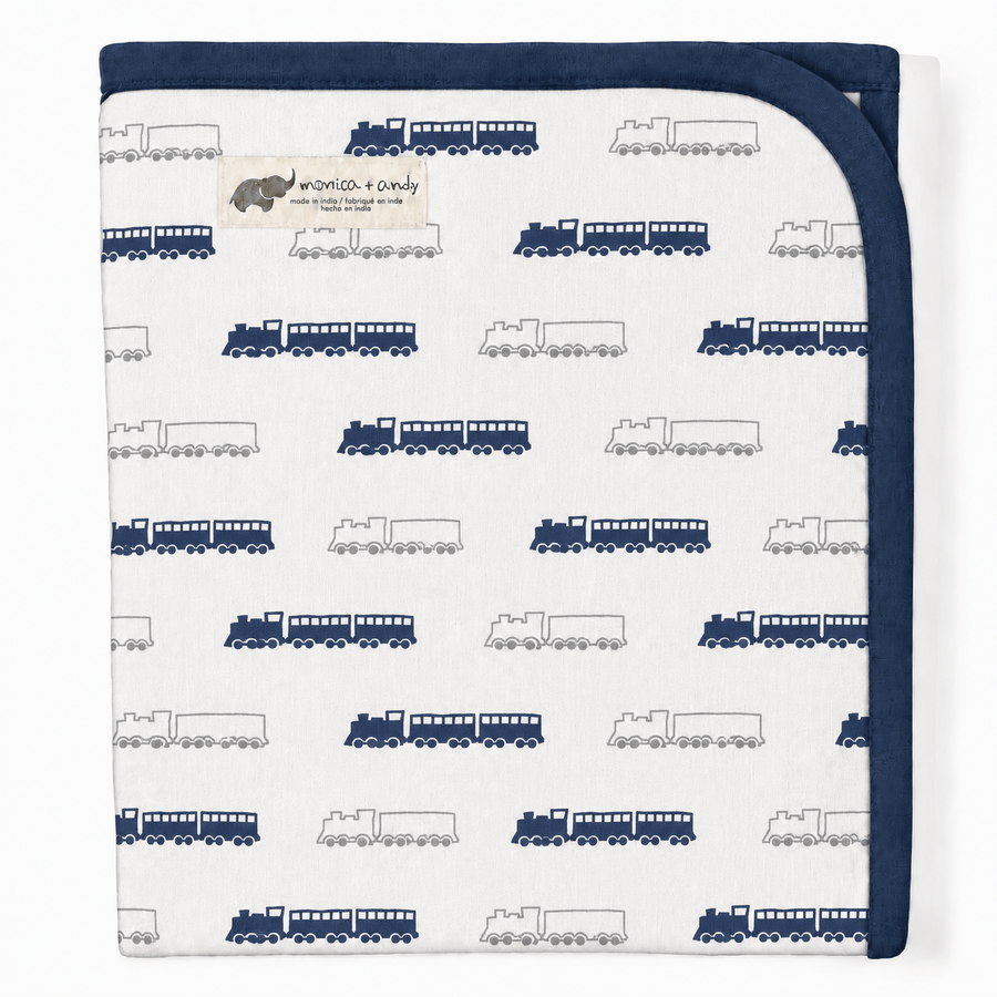 Monica + Andy Double Layer Coming Home Swaddle Blanket - Trains - liquidation.store