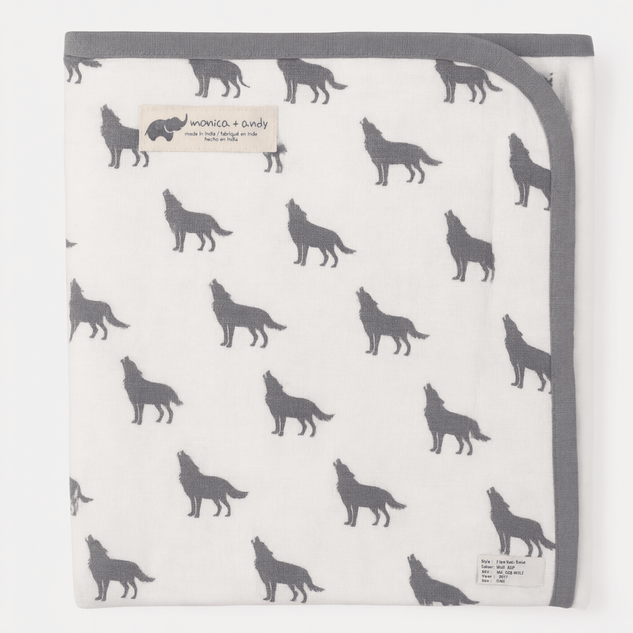 Monica + Andy Double Layer Coming Home Swaddle Blanket - Wolf - liquidation.store