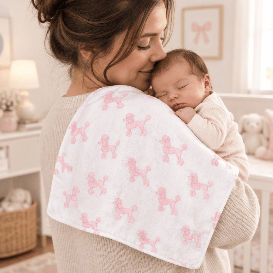 Monica + Andy Organic Cotton Burp Cloth - Pink Poodle - liquidation.store