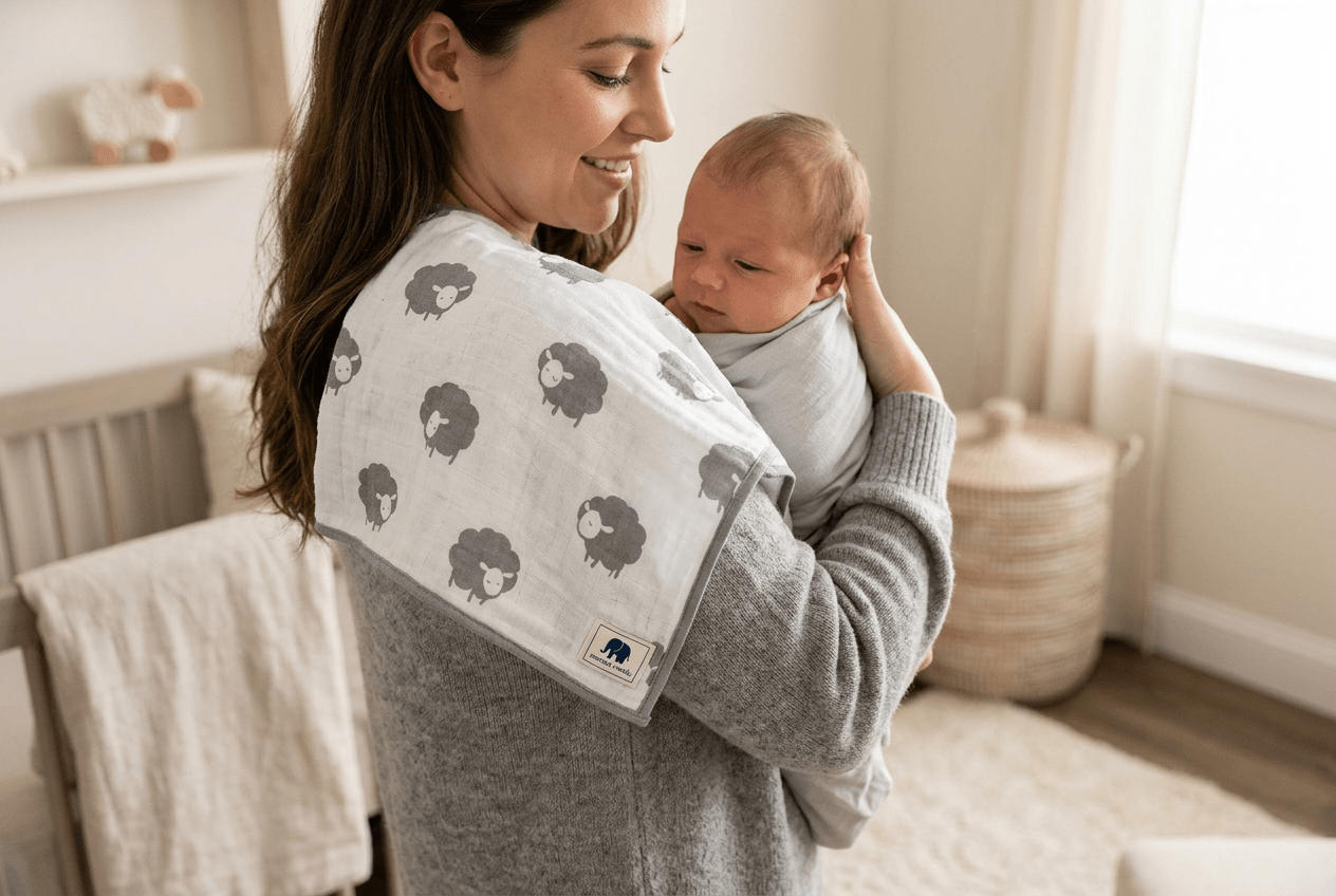 Monica + Andy Organic Muslin Burp Cloth - Grey Sheep - liquidation.store