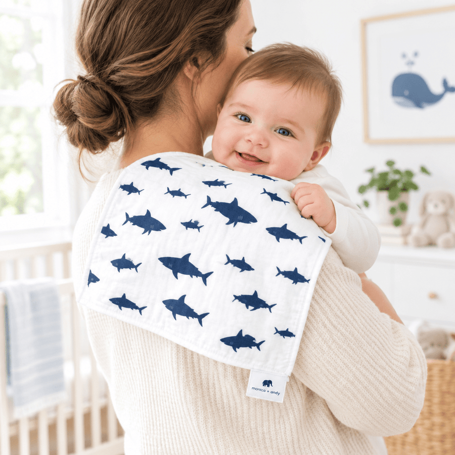Monica + Andy Organic Muslin Burp Cloth - Shark - liquidation.store