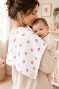 Monica + Andy Organic Muslin Burp Cloth - Strawberry - liquidation.store