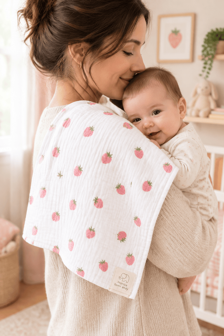 Monica + Andy Organic Muslin Burp Cloth - Strawberry - liquidation.store