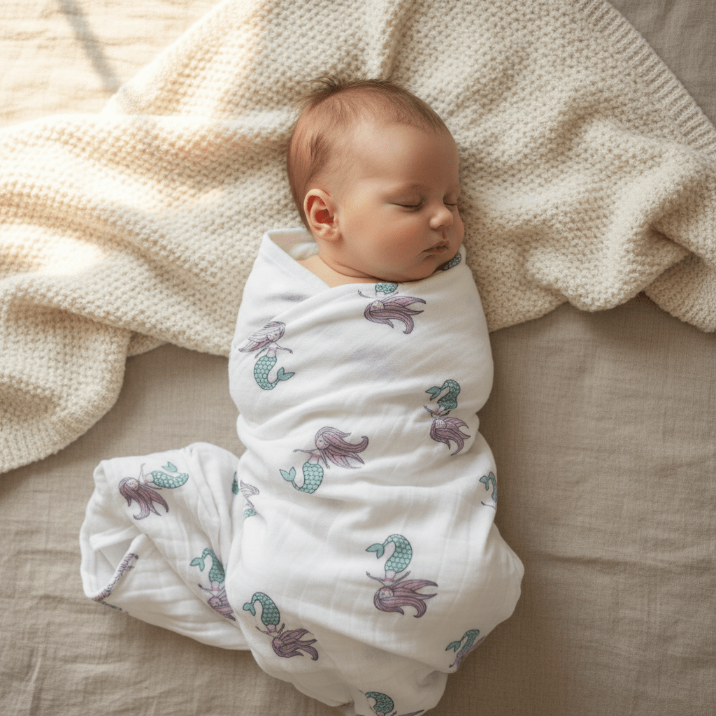 Monica + Andy Single Layer Muslin Swaddle Blanket - Mermaid - liquidation.store