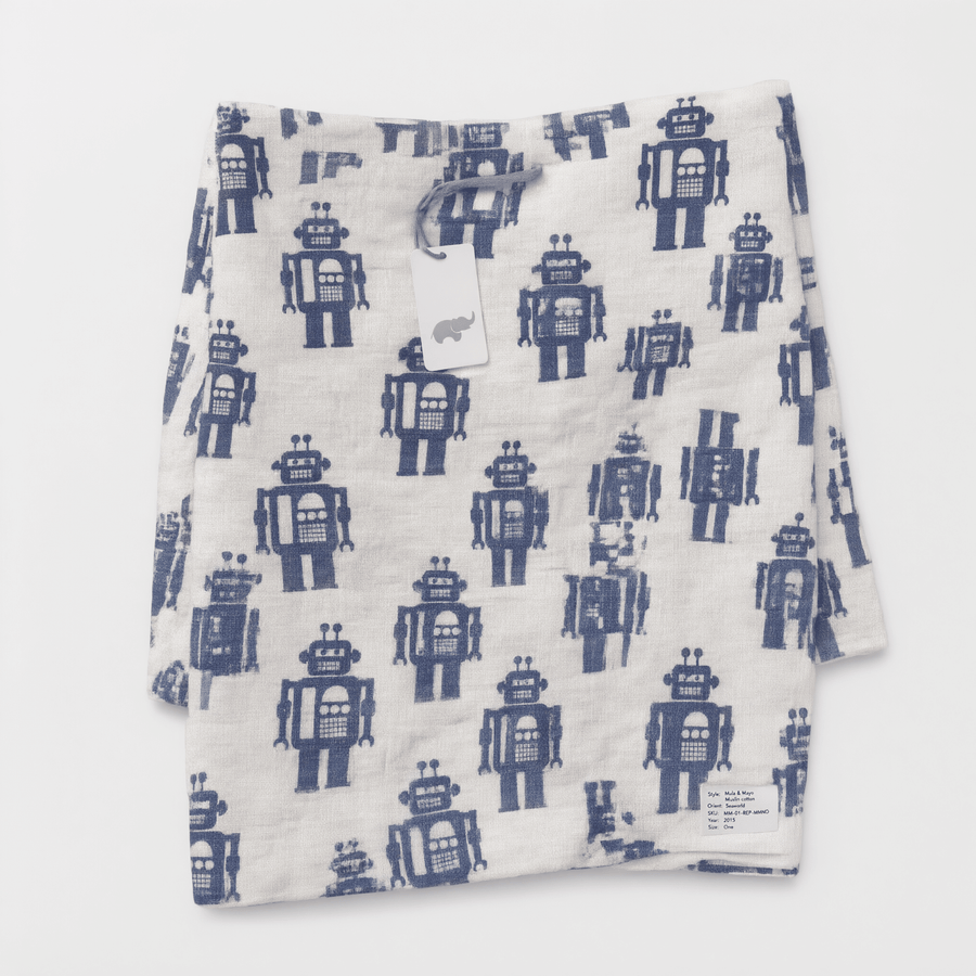 Monica + Andy Single Layer Muslin Swaddle Blanket - Robot - liquidation.store