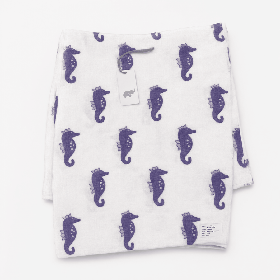 Monica + Andy Single Layer Muslin Swaddle Blanket - Seahorse - liquidation.store