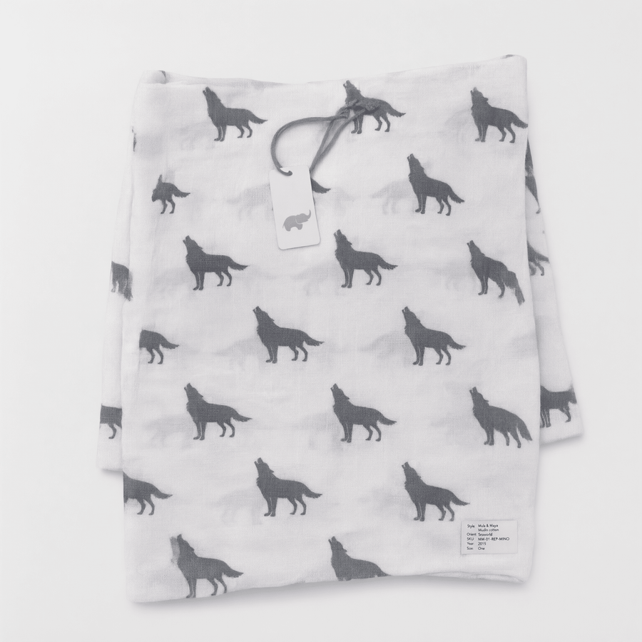 Monica + Andy Single Layer Muslin Swaddle Blanket - Wolf - liquidation.store