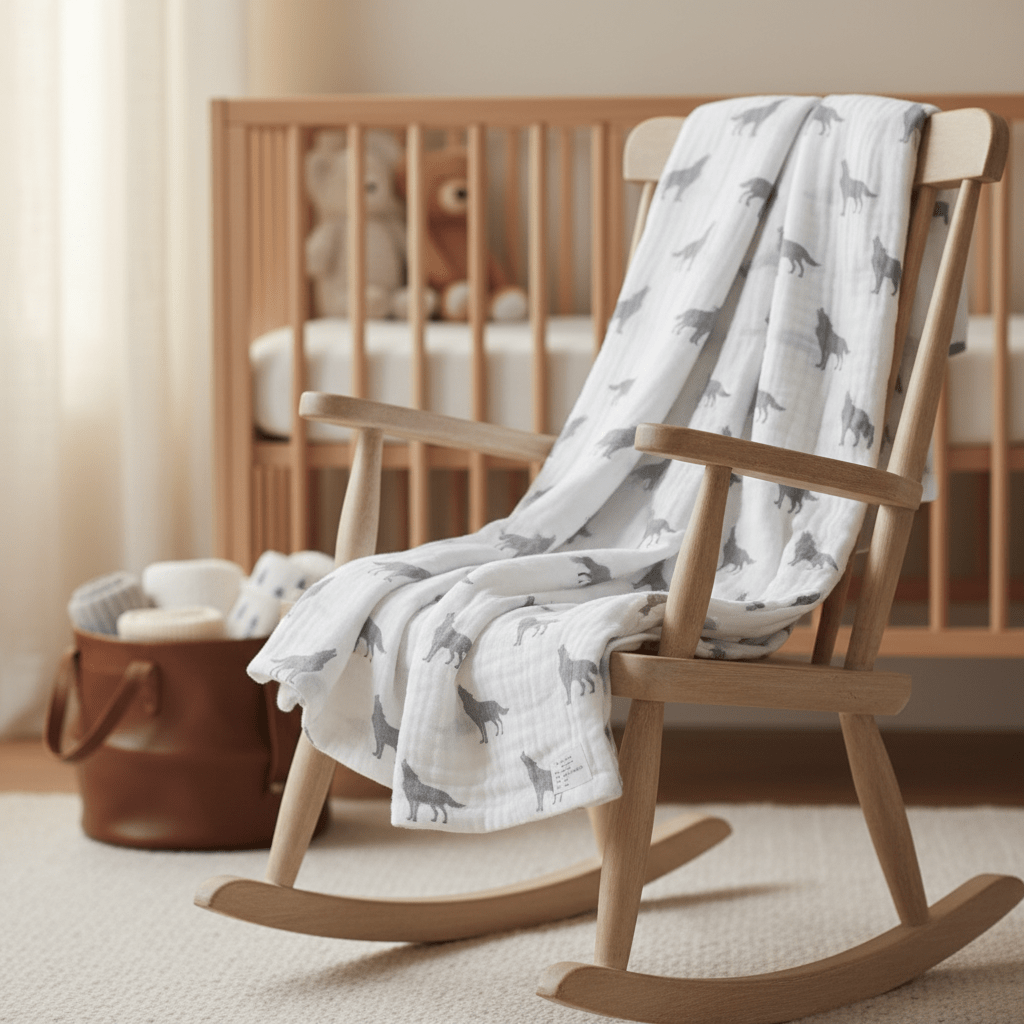 Monica + Andy Single Layer Muslin Swaddle Blanket - Wolf - liquidation.store