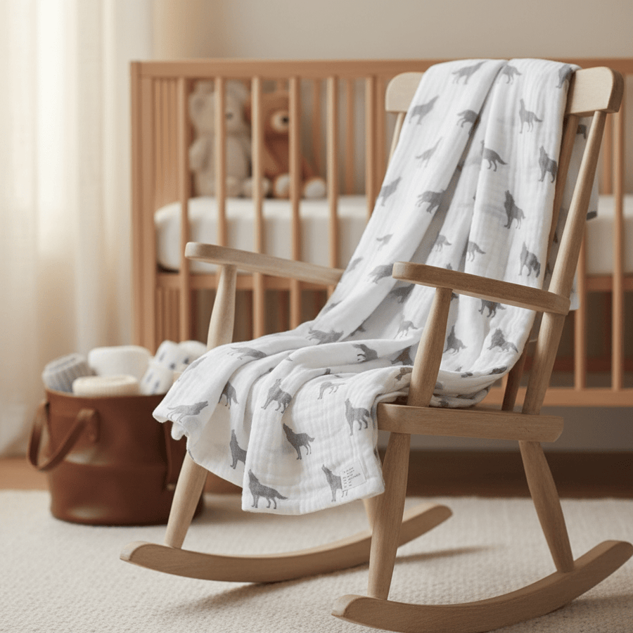 Monica + Andy Single Layer Muslin Swaddle Blanket - Wolf - liquidation.store