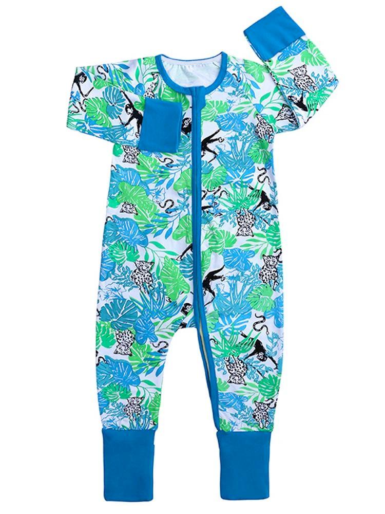 Monkey Blue Baby Zip Sleepsuit with Hand & Feet Cuffs (Various Sizes) - liquidation.store