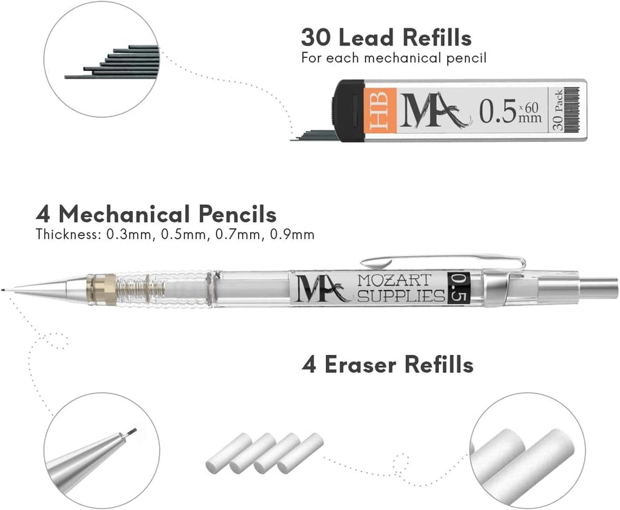 MozArt Essential Mechanical Pencil Set - 4 Sizes with Refills - liquidation.store