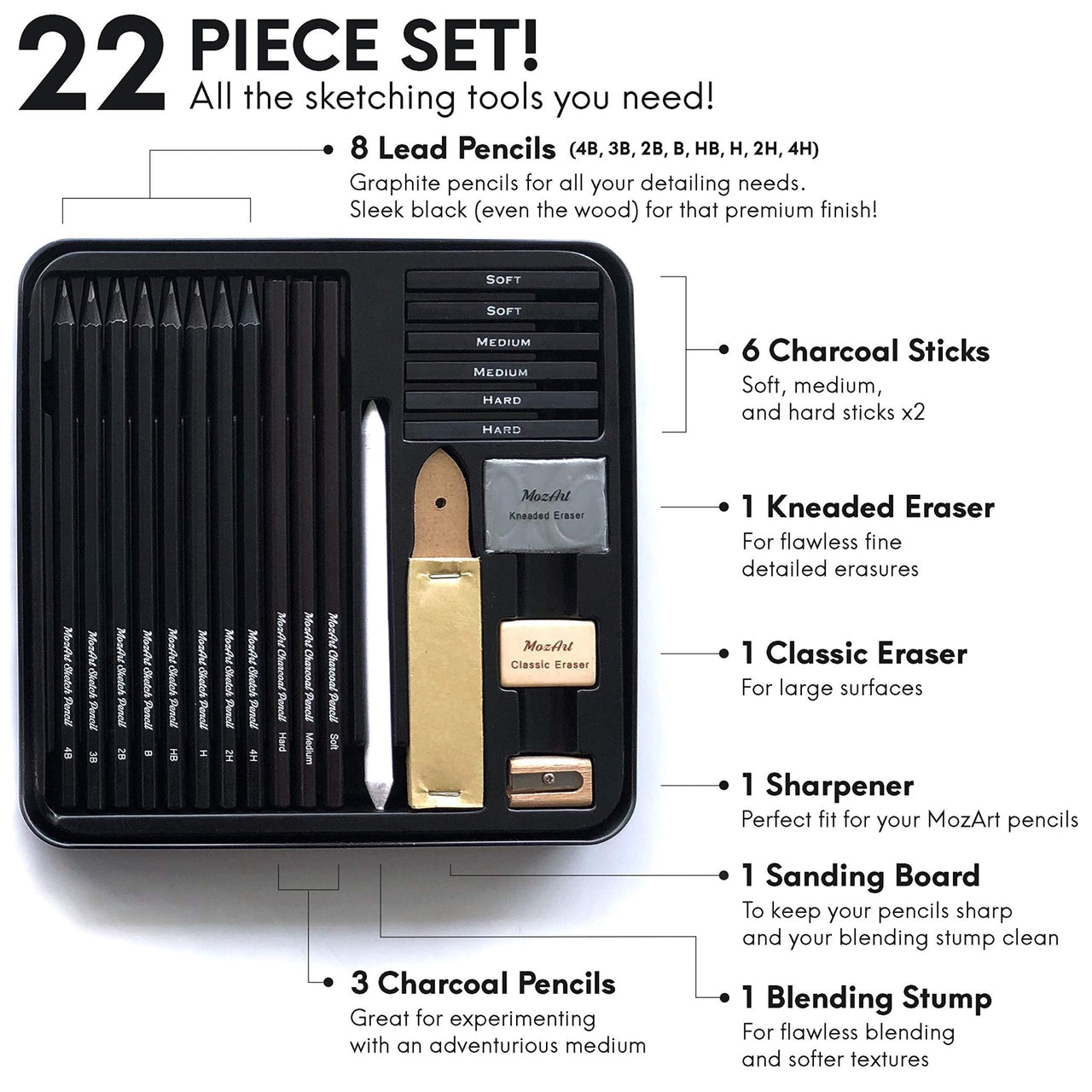 Mozart Sketching Pencils Set - 22 pieces - liquidation.store