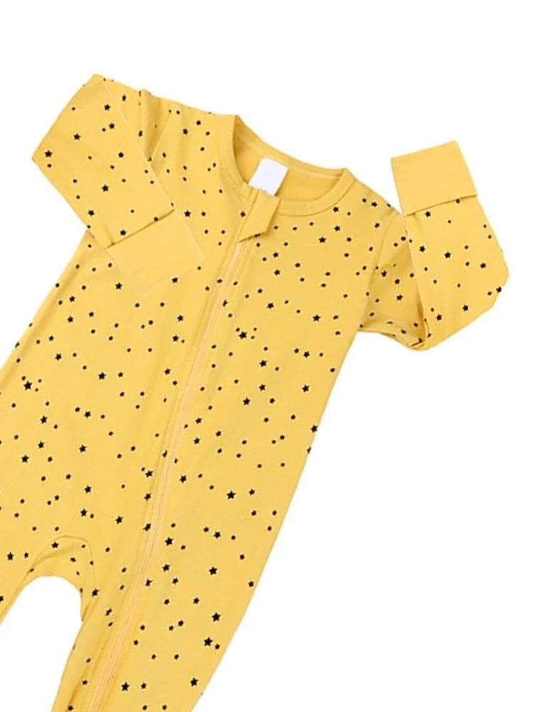 Mustard Stars Baby Zip Sleepsuit with Hand & Feet Cuffs (Various Sizes) - liquidation.store