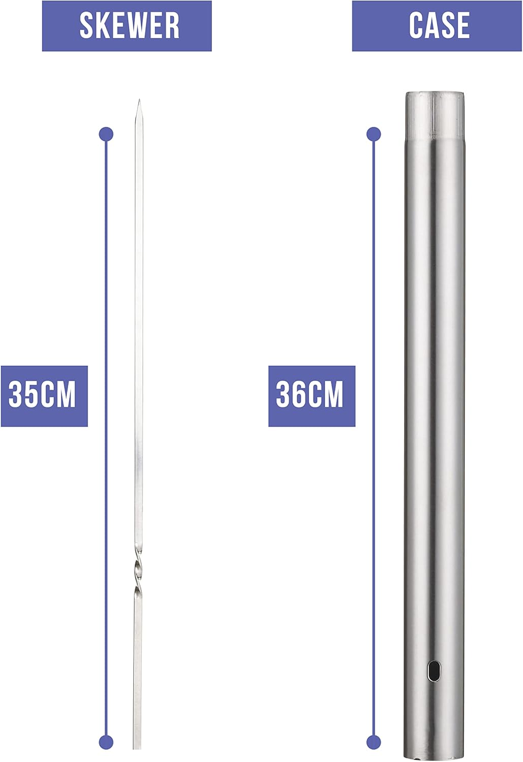 Oak & Steel - 20 x 35cm Stainless Steel Reusable Barbecue Metal Skewers with Premium Storage Case - liquidation.store