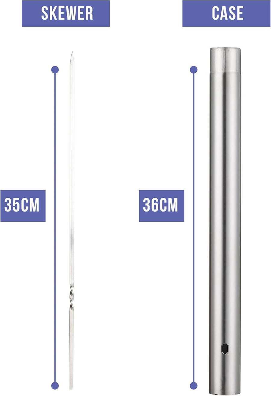 Oak & Steel - 20 x 35cm Stainless Steel Reusable Barbecue Metal Skewers with Premium Storage Case - liquidation.store
